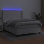 Box spring bed with mattress and LED white synthetic leather 140x190 cm by vidaXL, Beds and slatted bases - Ref: Foro24-31392...