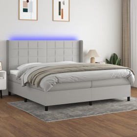 Cama box spring con colchón tela y LED gris claro 200x200 cm de vidaXL, Camas y somieres - Ref: Foro24-3138341, Precio: 677,1...