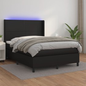 Box spring bed with mattress and LED black synthetic leather 140x200 cm by vidaXL, Beds and slatted bases - Ref: Foro24-31392...