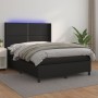 Box spring bed with mattress and LED black synthetic leather 140x200 cm by vidaXL, Beds and slatted bases - Ref: Foro24-31393...