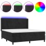 Box spring bed with mattress and LED black velvet 180x200 cm by vidaXL, Beds and slatted bases - Ref: Foro24-3139459, Price: ...