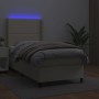 Box spring bed with mattress and LED cream synthetic leather 100x200 cm by vidaXL, Beds and slatted bases - Ref: Foro24-31393...