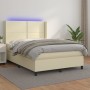 Box spring bed with mattress and LED cream synthetic leather 140x200 cm by vidaXL, Beds and slatted bases - Ref: Foro24-31393...