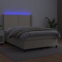 Box spring bed with mattress and LED cream synthetic leather 140x200 cm by vidaXL, Beds and slatted bases - Ref: Foro24-31393...