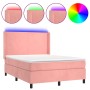 Box spring bed with mattress and LED pink velvet 140x200 cm by vidaXL, Beds and slatted bases - Ref: Foro24-3139450, Price: 5...