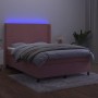 Box spring bed with mattress and LED pink velvet 140x200 cm by vidaXL, Beds and slatted bases - Ref: Foro24-3139450, Price: 5...