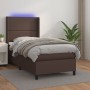 Box spring bed with mattress and LED brown synthetic leather 100x200 cm by vidaXL, Beds and slatted bases - Ref: Foro24-31393...