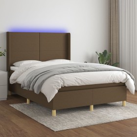 Box spring bed mattress LED lights dark brown fabric 140x200cm by vidaXL, Beds and slatted bases - Ref: Foro24-3138720, Price...