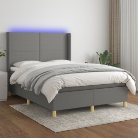 Boxspringbettmatratze und LED-Leuchten dunkelgrauer Stoff 140x190 cm von vidaXL, Betten und Lattenroste - Ref: Foro24-3138710...