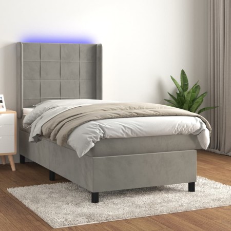 Cama box spring colchón y LED terciopelo gris claro 90x190 cm de vidaXL, Camas y somieres - Ref: Foro24-3139535, Precio: 365,...