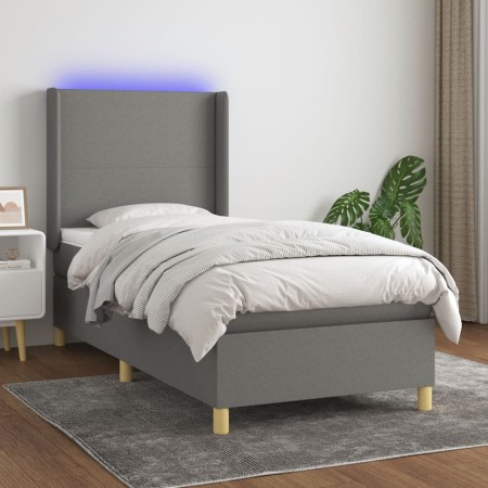 Box spring bed mattress and LED lights dark gray fabric 90x200 cm by vidaXL, Beds and slatted bases - Ref: Foro24-3138686, Pr...