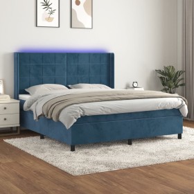 Box spring bed with mattress and LED dark blue velvet 180x200 cm by vidaXL, Beds and slatted bases - Ref: Foro24-3139581, Pri...