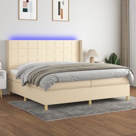 Box spring bed mattress and LED lights cream fabric 200x200 cm by vidaXL, Beds and slatted bases - Ref: Foro24-3138906, Price...