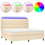 Boxspringbettmatratze und LED-Leuchten aus cremefarbenem Stoff 200x200 cm von vidaXL, Betten und Lattenroste - Ref: Foro24-31...