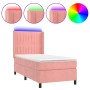 Box spring bed with mattress and LED pink velvet 90x200 cm by vidaXL, Beds and slatted bases - Ref: Foro24-3139666, Price: 37...