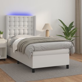 Boxspringbett und LED-Matratze aus weißem Kunstleder 90x190 cm von vidaXL, Betten und Lattenroste - Ref: Foro24-3139356, Prei...