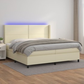 Cama box spring colchón y LED cuero sintético crema 200x200 cm de vidaXL, Camas y somieres - Ref: Foro24-3139345, Precio: 716...