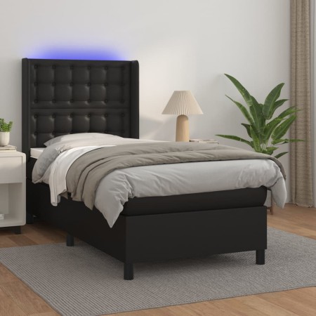 Boxspringbett und LED-Matratze aus schwarzem Kunstleder 90x190 cm von vidaXL, Betten und Lattenroste - Ref: Foro24-3139355, P...