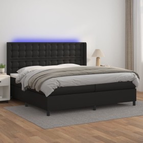 Box spring bed with mattress and LED black synthetic leather 200x200 cm by vidaXL, Beds and slatted bases - Ref: Foro24-31394...