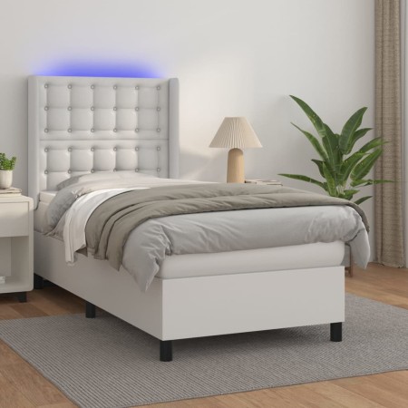 Cama box spring colchón y LED cuero sintético blanco 100x200 cm de vidaXL, Camas y somieres - Ref: Foro24-3139368, Precio: 41...