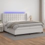 Box spring bed with mattress and LED white synthetic leather 200x200 cm by vidaXL, Beds and slatted bases - Ref: Foro24-31394...