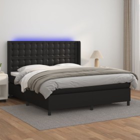 Box spring bed with mattress and LED black synthetic leather 180x200 cm by vidaXL, Beds and slatted bases - Ref: Foro24-31393...