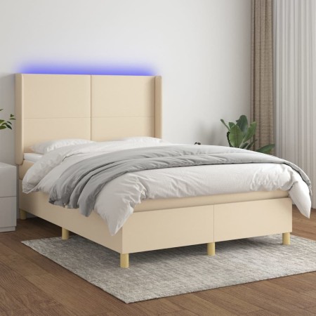 Cama box spring colchón y luces LED tela crema 140x200 cm de vidaXL, Camas y somieres - Ref: Foro24-3138722, Precio: 551,89 €...