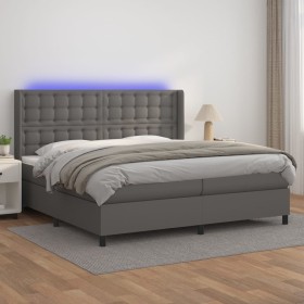 Cama box spring colchón y LED cuero sintético gris 200x200 cm de vidaXL, Camas y somieres - Ref: Foro24-3139407, Precio: 706,...