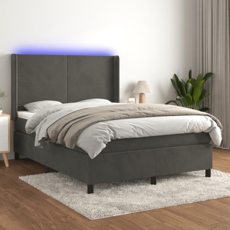 Box spring bed with mattress and LED dark gray velvet 140x190 cm by vidaXL, Beds and slatted bases - Ref: Foro24-3139440, Pri...