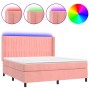 Box spring bed with mattress and LED pink velvet 180x200 cm by vidaXL, Beds and slatted bases - Ref: Foro24-3139702, Price: 6...