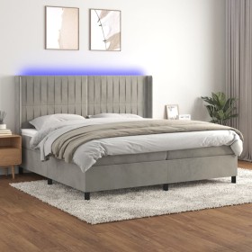 Cama box spring colchón y LED terciopelo gris claro 200x200 cm de vidaXL, Camas y somieres - Ref: Foro24-3139703, Precio: 660...