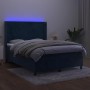 Box spring bed with mattress and LED dark blue velvet 140x190 cm by vidaXL, Beds and slatted bases - Ref: Foro24-3139443, Pri...