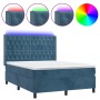 Box spring bed with mattress and LED dark blue velvet 140x200 cm by vidaXL, Beds and slatted bases - Ref: Foro24-3139749, Pri...