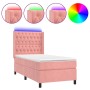 Box spring bed with mattress and LED pink velvet 100x200 cm by vidaXL, Beds and slatted bases - Ref: Foro24-3139732, Price: 4...