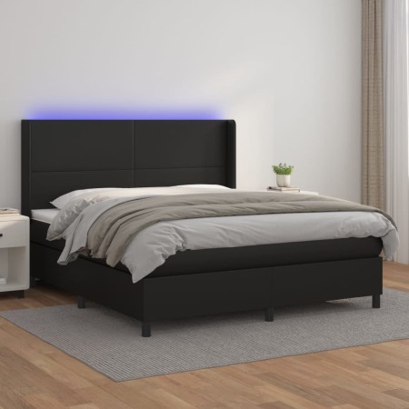 Box spring bed with mattress and LED black synthetic leather 180x200 cm by vidaXL, Beds and slatted bases - Ref: Foro24-31392...