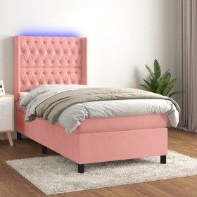 Box spring bed with mattress and LED pink velvet 80x200 cm by vidaXL, Beds and slatted bases - Ref: Foro24-3139714, Price: 35...