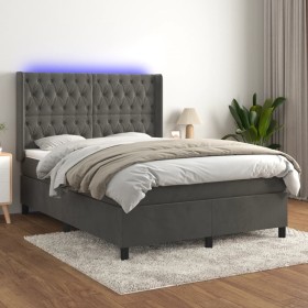 Box spring bed with mattress and LED dark gray velvet 140x190 cm by vidaXL, Beds and slatted bases - Ref: Foro24-3139740, Pri...