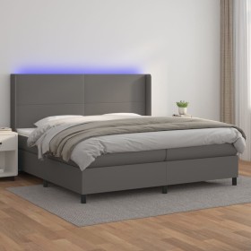 Cama box spring colchón y LED cuero sintético gris 200x200 cm de vidaXL, Camas y somieres - Ref: Foro24-3139287, Precio: 684,...