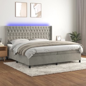 Cama box spring colchón y LED terciopelo gris claro 200x200 cm de vidaXL, Camas y somieres - Ref: Foro24-3139763, Precio: 695...