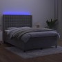 Box spring bed with mattress and LED light gray velvet 140x200 cm by vidaXL, Beds and slatted bases - Ref: Foro24-3139805, Pr...