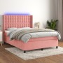 Cama box spring colchón y LED terciopelo rosa 140x190 cm de vidaXL, Camas y somieres - Ref: Foro24-3139804, Precio: 535,18 €,...