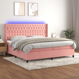 Box spring bed with mattress and LED pink velvet 200x200 cm by vidaXL, Beds and slatted bases - Ref: Foro24-3139768, Price: 6...