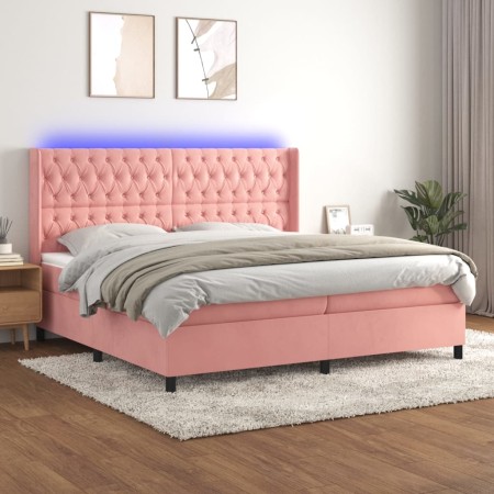 Cama box spring colchón y LED terciopelo rosa 200x200 cm de vidaXL, Camas y somieres - Ref: Foro24-3139768, Precio: 697,25 €,...