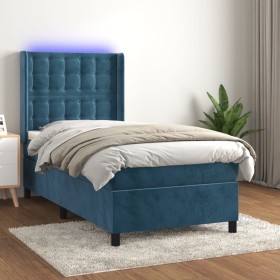 Cama box spring colchón y LED terciopelo azul oscuro 90x190 cm de vidaXL, Camas y somieres - Ref: Foro24-3139779, Precio: 384...