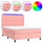 Box spring bed with mattress and LED pink velvet 140x200 cm by vidaXL, Beds and slatted bases - Ref: Foro24-3139750, Price: 5...