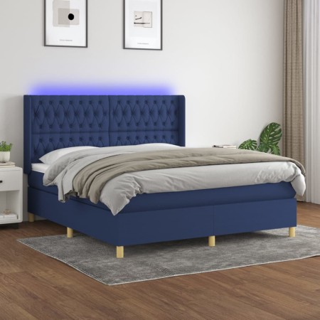 Box spring bed mattress and LED lights blue fabric 180x200 cm by vidaXL, Beds and slatted bases - Ref: Foro24-3139139, Price:...