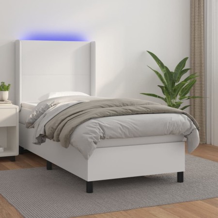 Cama box spring colchón y LED cuero sintético blanco 100x200 cm de vidaXL, Camas y somieres - Ref: Foro24-3139248, Precio: 41...