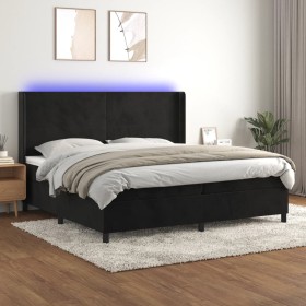 Box spring bed with mattress and LED black velvet 200x200 cm by vidaXL, Beds and slatted bases - Ref: Foro24-3139465, Price: ...