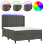 Box spring bed with mattress and LED dark gray velvet 140x200 cm by vidaXL, Beds and slatted bases - Ref: Foro24-3139806, Pri...