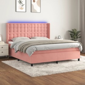 Cama box spring colchón y LED terciopelo rosa 160x200 cm de vidaXL, Camas y somieres - Ref: Foro24-3139816, Precio: 566,99 €,...